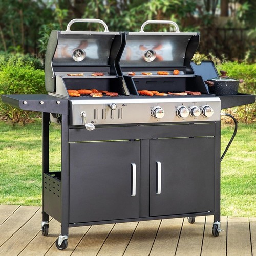 Gas charcoal combo grill dual - gas,